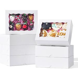 50 PCS 8x5x2 Inch Bakery Boxes with Window for Chocolate Covered Strawberries, Cookies, Cakesickle, Browines, Donut &More