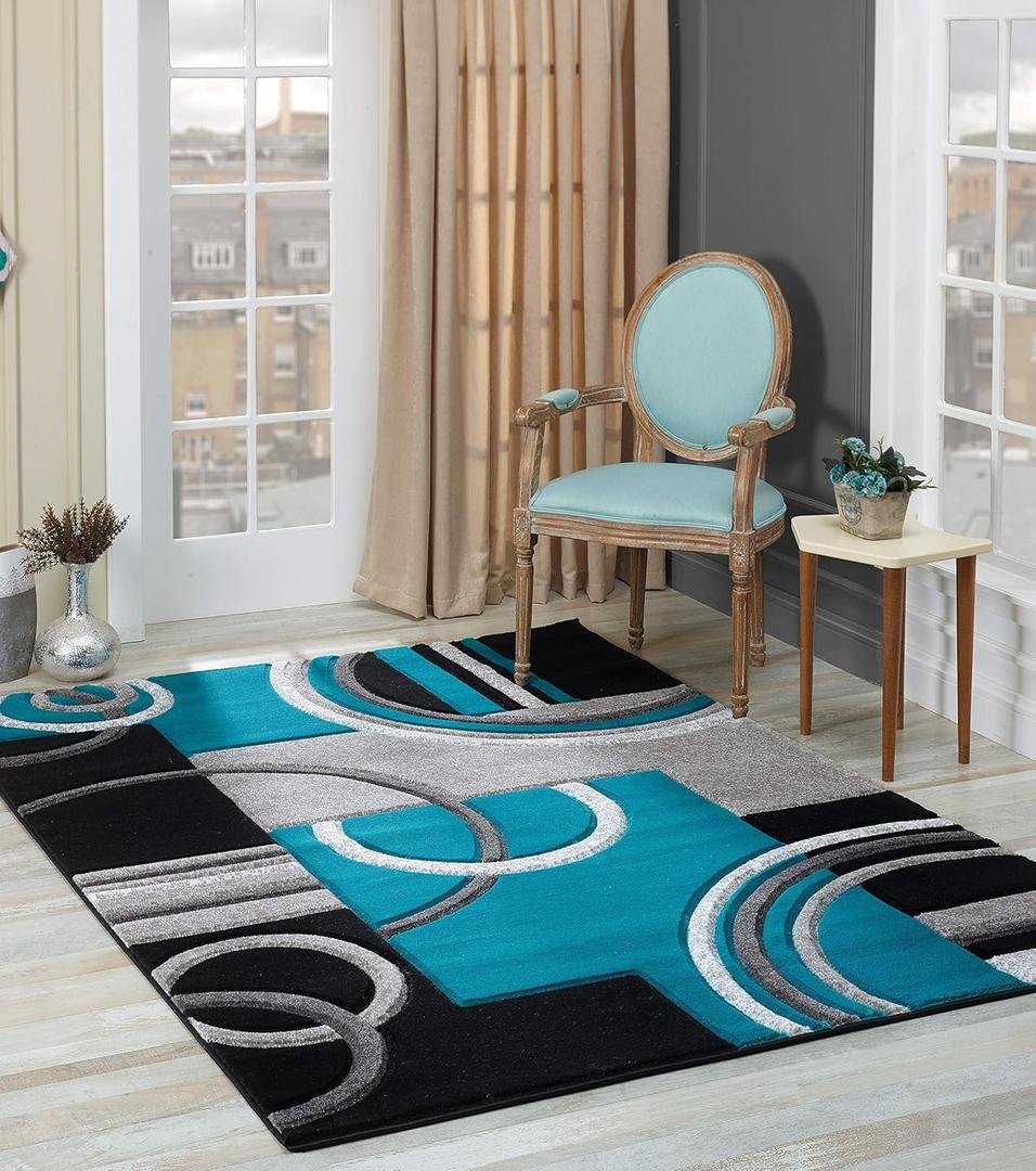 GLORY RUGS Area Rug Modern Soft Hand Carved Contemporary Floor Carpet with Premium Fluffy Texture for Indoor Living Dining Room and Bedroom Area (Turquoise, 5x7)