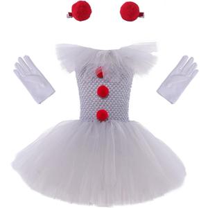Toddler Kids Girl Christmas/Halloween Costume Set Tulle Dress Set for Halloween/Christmas Party Cosplay (4-5 Years, White)