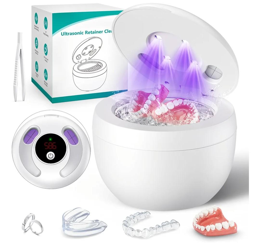 Upgraded Ultrasonic Retainer Cleaner Machine, 45kHz Ultrasonic Dentures Cleaner for Night Guards, Braces, Aligner, Toothbrush, Jewelry and More, 200ML Capacity, White