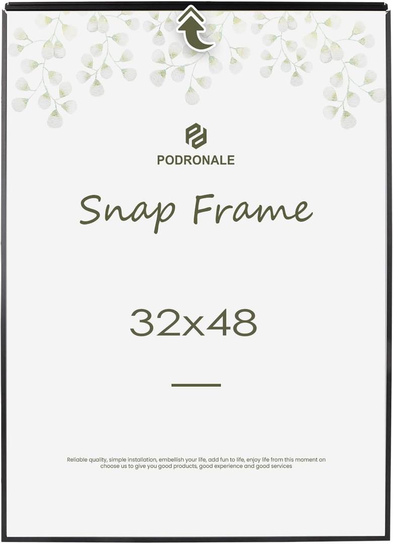32x48 Poster frame, Plexiglass, Black Snap Frames, Coating Aluminum Profile, Display Horizontally & Vertically 1PCS