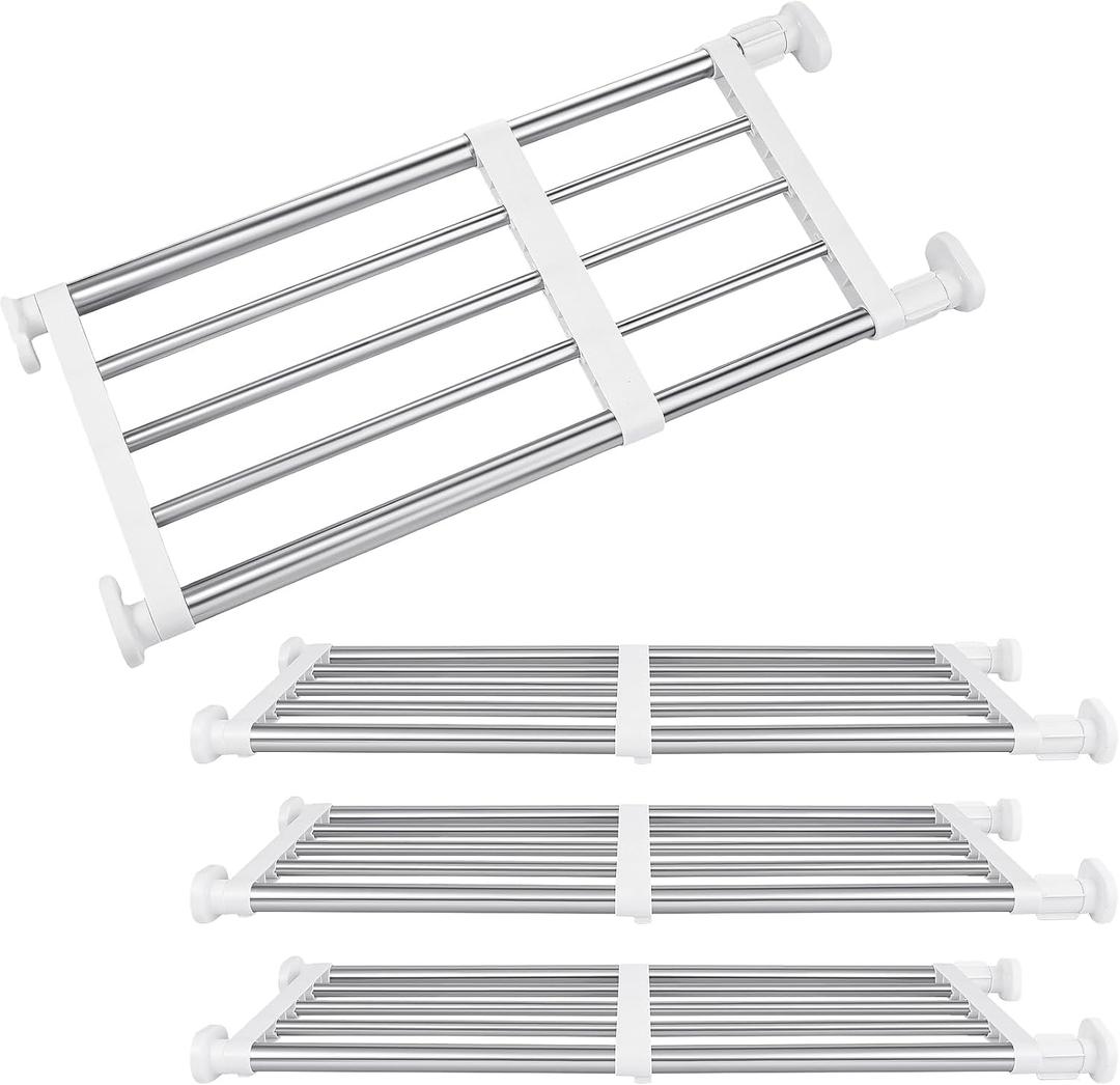 Geetery 4 Pcs Closet Tension Shelf Rod Metal Expandable Shelf Organizer Adjustable Closet Shelves Rack DIY Dividers Separators for Cabinet Storage Locker Clothes(16.54–23.62 Inch)