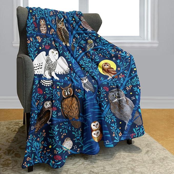 Full Tree Owls Throw Blanket, Soft Warm Cozy Fleece Blanket for Couch Bed, 60" x 80", Navy BlueAmazon's Choice