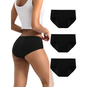 INNERSY Period Underwear for Women Teens Leak-Proof Menstrual Cotton Protective Hipster Panties 3-Pack (XX-Large, Heavy Flow (All Black))