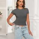 PALINDA Women's Short Sleeve Cropped Slim Fitted Tee Tops Basic Casual Workout Shirts Summer T Shirt (Gray, S)