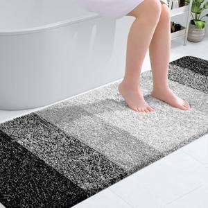 OLANLY Bathroom Runner Rugs 70x24, Extra Soft Absorbent Microfiber Bath Rugs, Rubber Backing, Quick Dry, Machine Washable Bath Mats for Bathroom Floor, Tub, Shower and Home Decor Accessories, Black (70" x 24")