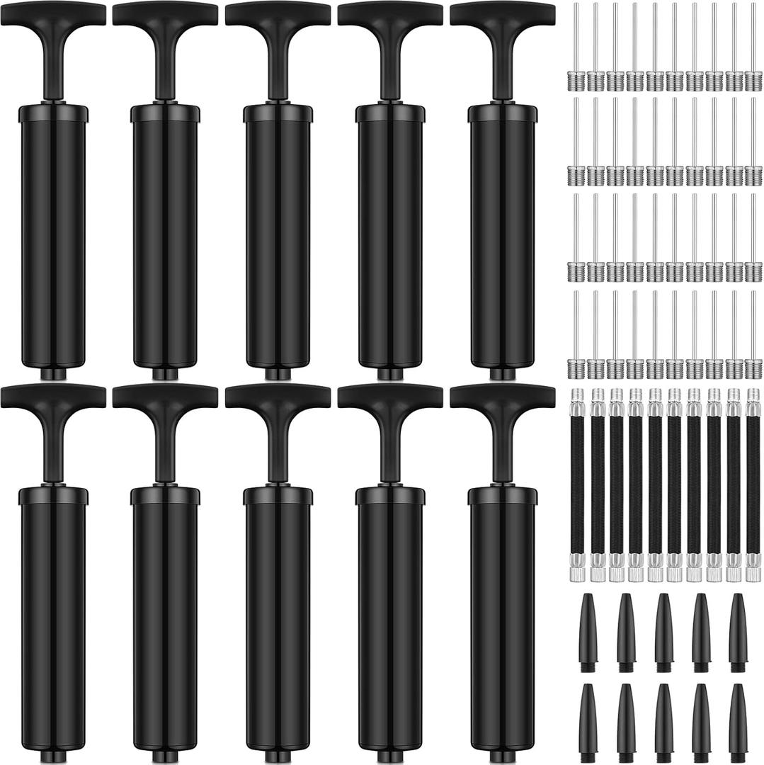 Reginary 10 Pcs Ball Pump for Sports Balls Pump with Needle and Extension Hose Bulk for Basketball Football Soccer Volleyball (Black)