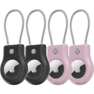 Air tag Holder,(4 Pack) Air tag Keychain with Secure Lock, Air Tags Case with Wire Cable for Apple Airtag, Anti-Lost Protective Case with Keyring for Luggage, Key, Pet, Bag, Black/Purple