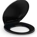 17" Round Quiet-Close Toilet Seat with Secure Locking System, Durable PP Material Toilet Seat Cover, Anti-Slip Black Design Easy to Install and Clean