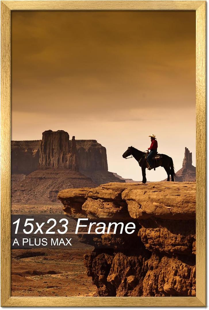 A PLUS MAX 15x23 Picture Frame, Gold Engineered Wood Frame for 15 x 23 Inch Picture Poster Photo, Light Weight 15 by 23 Frame with Wood-grain for Wall - 1 Pack/Gold/15 x23