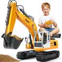 Ruko 1561 RC Excavator 3 in 1 Construction Toys for Boys, 17 Channel Remote Control Vehicles with Grab Alloy Shovel Drill, Realistic Lights & Sounds Digger Sandbox Gifts for 6-14 Years Kids Adults