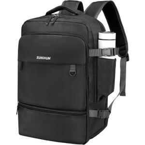 Travel Backpack for Men and Women,35L Carry on Laptop Backpack,Fits 16" Laptop with Water-Resistant Oxford Fabric,Anti-Theft Daypack with Luggage Strap and Shoe Compartment, Black