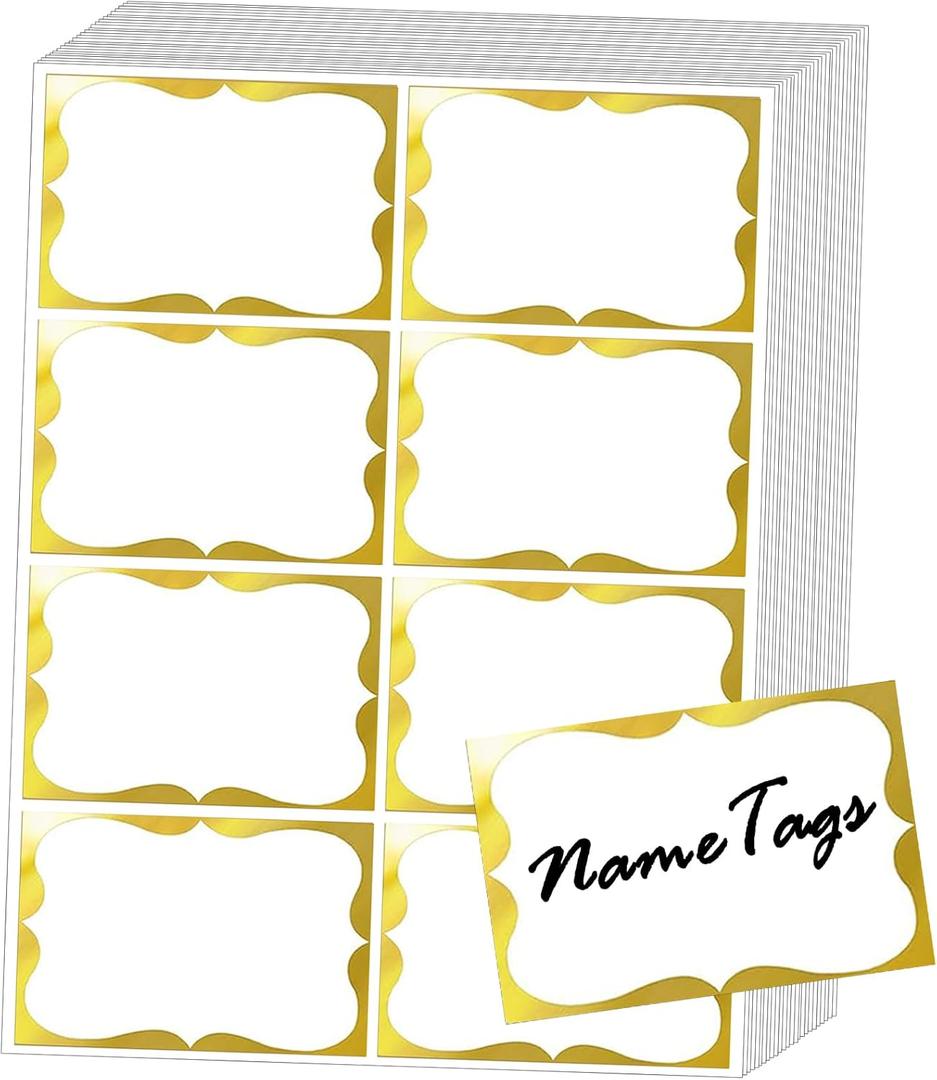 Gold Foil Name Tags Stickers, 3.5" x 2.25" Adhesive Sticky Name Tags Gift Labels for Class Union, Conference, Family Gatherings, 200PC (Gold)