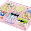 Marbrasse Pink Desk Drawer Organizer, Metal Mesh Drawer Organizer Tray with 5 Adjustable Compartments,Desk Organizers and Accessories for Home,Office,Kitchen,Makeup,Vanity (Pink)