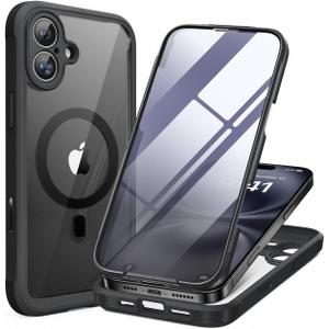 Miracase for iPhone 16 Case 6.1'', Full-Body Bumper Phone case with Built-in Full Glass Screen &Camera Control, No Gap, Compatible with MagSafe, Drop Proof 16 Cover, Black (Magnetic Classic Black)