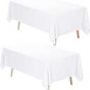 Fixwal White Tablecloth Rectangle 60 x 102 Inch, 2 Pack 6ft Polyester Fabric Table Cloths Rectangular Table Covers for Party, Banquet, Dining, Birthday, Wedding