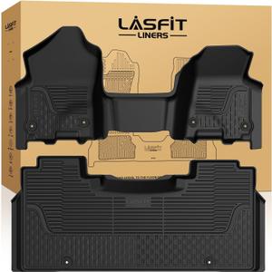 LASFIT Floor Mats for Ram 1500 Crew Cab 2019-2024 Bench Seat (NOT for Bucket Seat) with Rear Under-Seat Factory Storage 4 Full Size Doors, All Weather TPE Custom Fit 1st & 2nd Row, Black