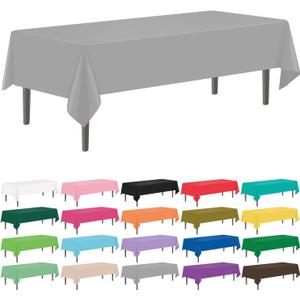 YSYJ 12 Pack Silver 54 x 108 Inch Disposable Plastic Tablecloths Rectangular Table Cloth Plastic Table Cover for Parties