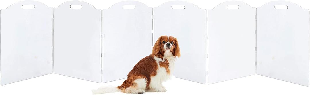 Dog Gate for The House, Clear Acrylic Pet Gate for Dogs, Freestanding Dog Gates for Doorways, Folding Free Standing Puppy Doggy Cat Fence for Inside, Dog Barriers for Home 6 Panel (6 Panel - 120''W x 24''H)