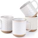 GBhome Large Coffee Mugs Set of 4, 16oz Handmade Stoneware Coffee Mugs Set with Large Handle for Cappuccino/Latte/Tea/Hot Cocoa, Dishwasher & Microwave Safe, Off White