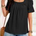 Dokotoo Women's Hollow Pleated Short Sleeves Square Neck Casual Loose Solid Color Knit T Shirts Tops Blouses (M)