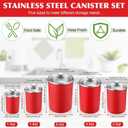 LemonRoad 5 Pcs Stainless Steel Canister with Glass Lids Airtight Food Jar Storage Canister Set (1.0qt / 1.8qt / 2.8qt / 3.9qt / 6.0qt) Food Grade Storage Containers for Kitchen(Red)