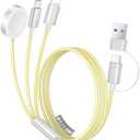 Temdan for Travel Vacation Essentials,3 in 2 USB C Cable for Apple Watch Charger/iPhone 16 Charger/Lightning,Multi Charging Cable Cord,Camping Essentials,Designed for iWatch &iPhone 16-12-4FT Yellow