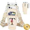LOKASS Personalized for Stanley Cup Accessories 30oz, Initial Stanley Cup Holder with Strap, Cup Carrier Bag Water Bottle Holder with Phone Pocket Gifts for Women, Girls, Mom Travel, Walking,Work