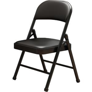 1 Pack Bulk Folding Chairs with Padded Cushion, Single Black Steel Metal Frame Foldable Chair for Indoor and Outdoor, Portable Stackable Commercial Seat for Bedroom Patio Party Event (Black Pu Leather)