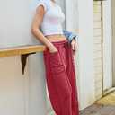 Panadila Womens Barrel Pants Drawstring Wide Leg Sweatpants Baggy Summer Lounge Pants Casual Beach Trousers (Red, M)