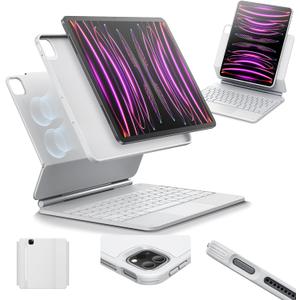 ESR iPad Pro 12.9 Case with Keyboard, Easy-Set Magnetic Stand, Portrait/Raised Modes for iPad iPad Pro 12.9 (2022/2021/2020/2018), Removable Protective Case, Rebound 360 Series, White