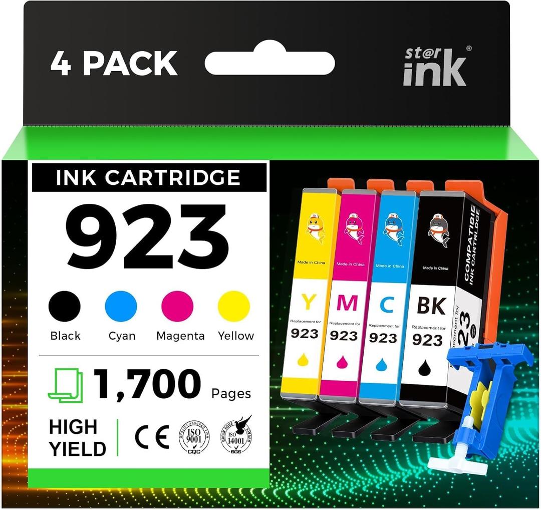923 Ink Cartridges Combo Pack 4 Pack Replacement for HP 923 Ink Cartridges for HP Printers Compatible with HP OfficeJet Pro 8130e OfficeJet Pro 8135e 8138e 8122e 8139e 8120e Ink, Without Chip