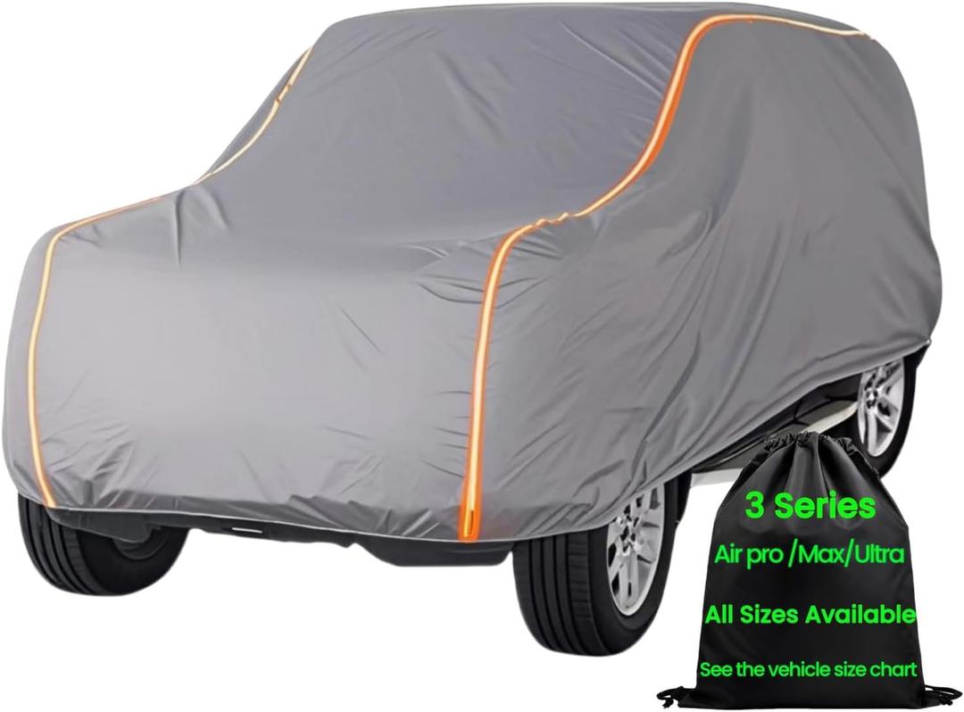 Large SUV Car Cover Waterproof All Weather for Automobiles, Outdoor Full Size SUV Cover Rain Sun UV Protection, Universal Fit for Chevrolet Tahoe, Lincoln MKT, GMC Envoy Fit 201" to 215" (Size 11: SUV Plus (Under 216"), Gray(Max))