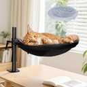 Topmart Cat Desk Bed with 360° Rotating & Adjustable Height, Cat Hammock for Desk with 2 Washable Pads, Easy to Install, Kittens Bed for Desk Attachment for Home Office,Up to 45LBS, Grey & Black