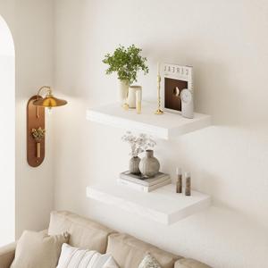 24" Extra Deep Floating Shelves, Set of 2, White Finish