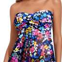 Women Bandeau Tankini Top Only Mesh Strapless Swimsuits Top Halter Flyaway Bathing Suits No Bottom (Small, Colorful Flowers)