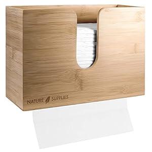 NATURE SUPPLIES Bamboo Paper Towel Dispenser for Bathroom and Kitchen, Wall Mount or Countertop Holder for Multifold, C-Fold, Z-Fold, Tri-Fold Hand Towels, Commercial Use, for Home or Office