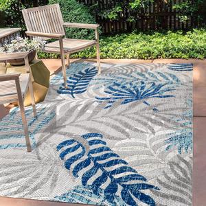 JONATHAN Y AMC100A-5 Tropics Palm Leaves Indoor Outdoor Area Rug Bohemian Floral Easy Cleaning High Traffic Bedroom Kitchen Backyard Patio Porch Non Shedding, 5 X 8, Gray/Blue (5'3" x 7'6" (Rectangular))
