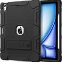 Case for iPad Air 13-inch (M3/M2) 2025/2024, [Built-in Pencil Holder] Heavy Duty Shockproof Rugged Protective Case for 13 inch iPad Air (2025/2024 Version), Black