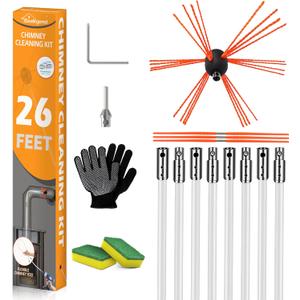 Sealegend 26 Feet Chimney Sweep Kit Chimney Brush Chimney Cleaning Kit and Rotary Chimney Cleaning System Fireplace Brush Tool with 8 Nylon Flexible Rods (26FT)