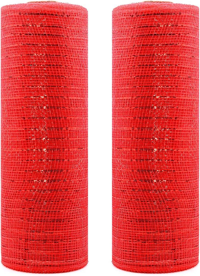 10 Inch x 30 Feet Red Poly Decor Mesh Ribbon Deco Mesh Rolls for Wreaths, Swags Bows Wrapping,Independence Day and Other Holiday Decorating Projects