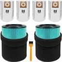 2 Pack Vf6000 Filter for Ridgid Shop Vac 5-20 Gallon and Also Fit for Husky Vacuum 6-9 Gallon with 4 Pack Vf3502 Replacement Bags for Ridgid Shop Vac and 2 Pack Foam Sleeve