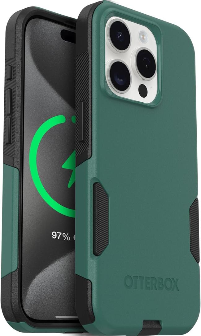 OtterBox iPhone 15 Pro MAX Commuter Series Case Thin, Dual-Layer, Pocket-Friendly, Port Cover Green/Black