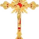 Metal Standing Crucifix  Beautiful Golden Tabletop Catholic Jesus Cross for Home Chapel Decoration and Religious Gifts(Golden-Red)