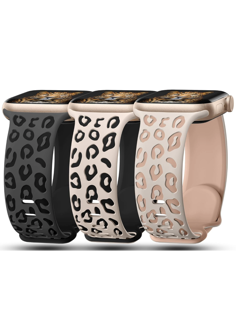3 Pack Leopard Engraved Bands Compatible with Apple Watch Band 41mm 40mm 38mm 42mm 44mm 45mm 46mm 49mm Women, Soft Silicone Cheetah Embossed Sport Strap for iWatch Series 10 9 8 7 6 5 4 3 2 1 Ultra