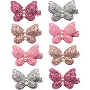 8pcs Baby Girl Hair Clips Toddlers Infants Kids Hair Butterfly Snap Clips Barrettes (8pc- Sequins Pearl Butterfly)