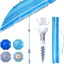 Tempera Heavy Duty High Wind Beach Umbrella with Sand Anchor & Carry Bag|Patio Outdoor Umbrella with Aluminum Frame and Push Button Tilt, Ideal for Travel Garden Lawn, UPF 60+