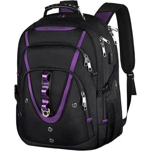 18.4 inch Travel Backpack Men Women, 55-60L Extra Large Laptop Backpack RFID Anti Theft TSA Friendly Flight Approved Backpacks, Water Resistant College School Heavy Duty With USB Charging Port, Purple