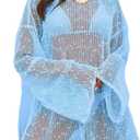 Lilosy Sexy Crochet Sheer Kaftan Caftan Beach Dress Bathing Suit Swim Coverup Summer Vacation Outfits One Piece, XX-Large, Light Blue