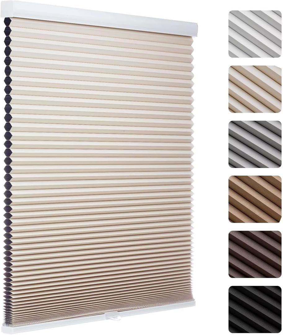 1.5-Inch Cellular Cordless Blackout Shades,Thermal Insulating Noise Reducing Waterproof Blinds,Honeycomb Window Treatments for Indoor Light Control (Beige-24 W x 36" H)